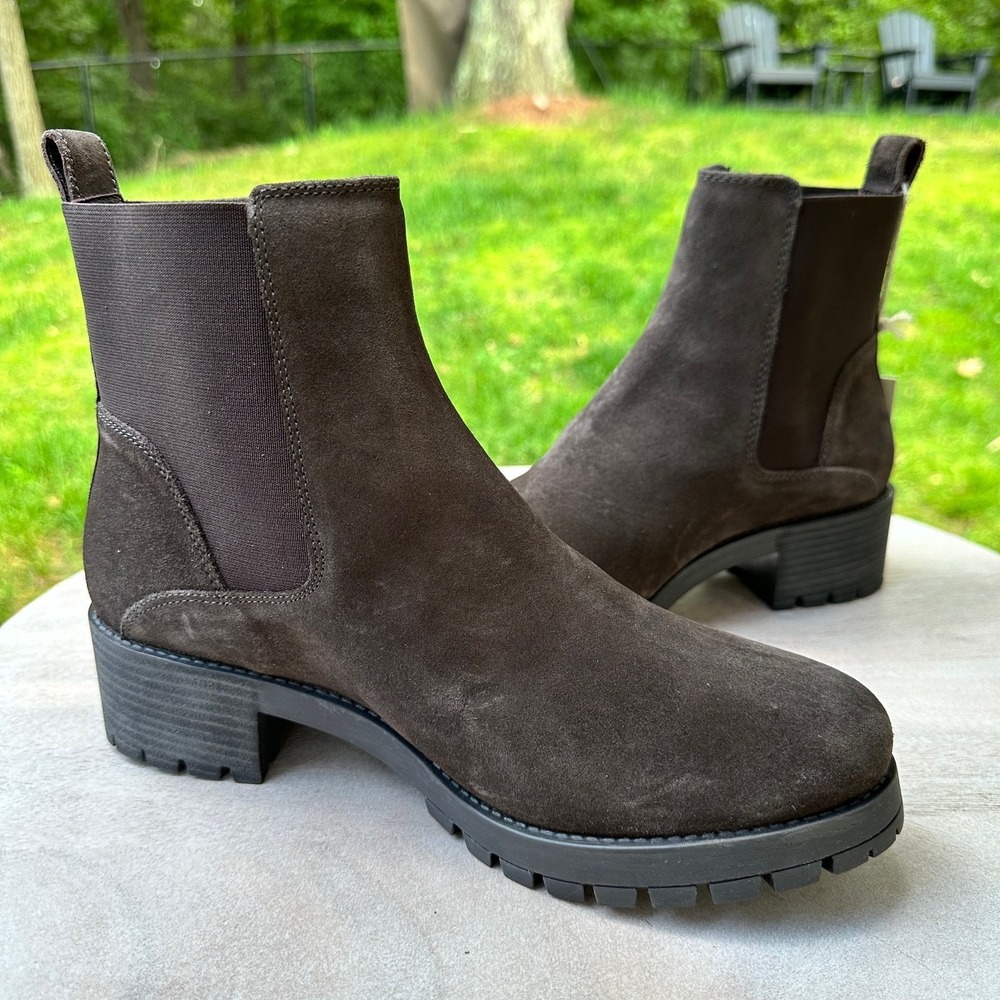 Joie Womens Ankle Boots Size 8.5 Khaki Brown Suede Pull On Block Heel Boots New